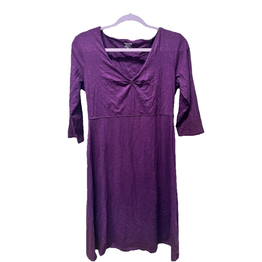 Toad & Co Women's M Rosalinda Dress Maroon Tencel Cotton 3/4 Sleeve Athletic